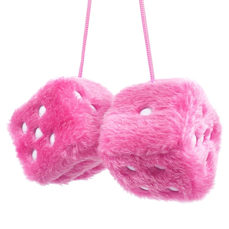 YGMONER Pink Fuzzy Dice for Rear View Mirror  Pair of 2.75 "" Plush Dice Retro Hanging Ornaments Car Interior Rearview Mirror Decor Accessories (Pink) - Image 1